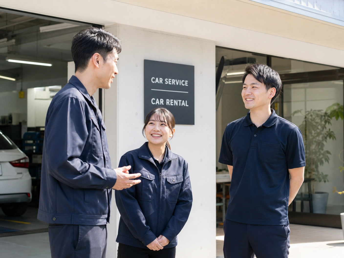 談笑するオートセンターモリのスタッフ